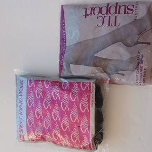Silkies vintage pantyhose XL 2 one nude   one dark navy new unopened